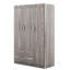 Armoire 3 portes avec 2 tiroirs, grain de bois gris, finition de grain de chambre moderne-1015904726