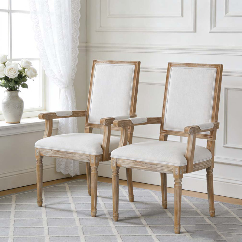 Chaise rembourrée avec pieds en bois d'hévéa, Beige