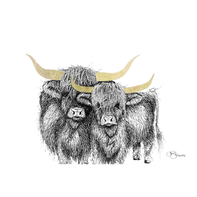 " Highland Cattle " by Hollihocks Art Painting Print, 8" H x 12" W