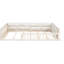 Lit plateforme beige avec garde-corps et coussin confortable - Structure pleine grandeur en bois massif