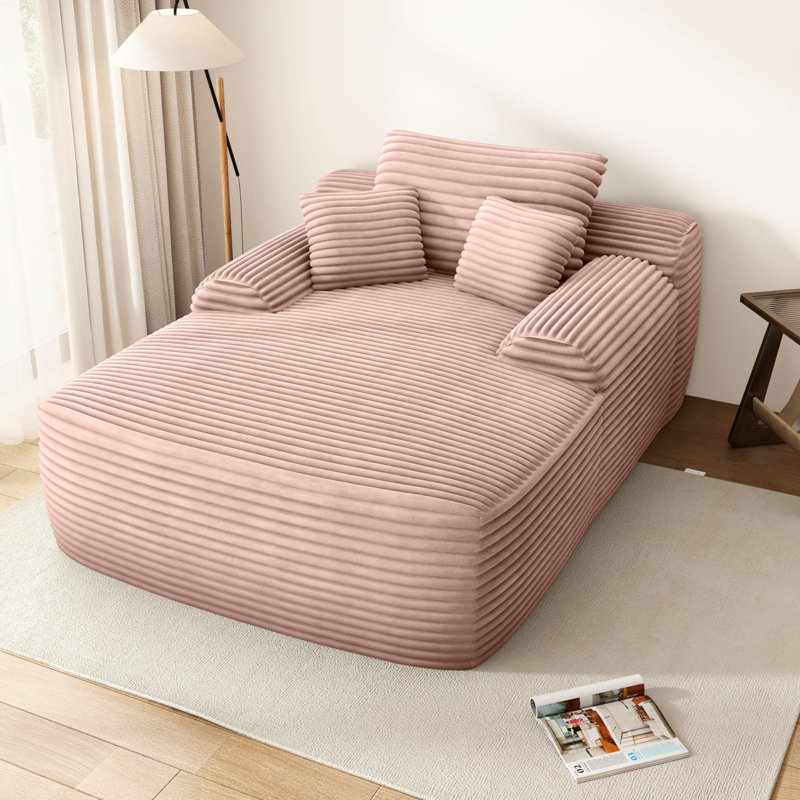 Boneless Oversized Corduroy Sofa Deep Seat Couchs With 3 Pillows,no Assembly., Pink