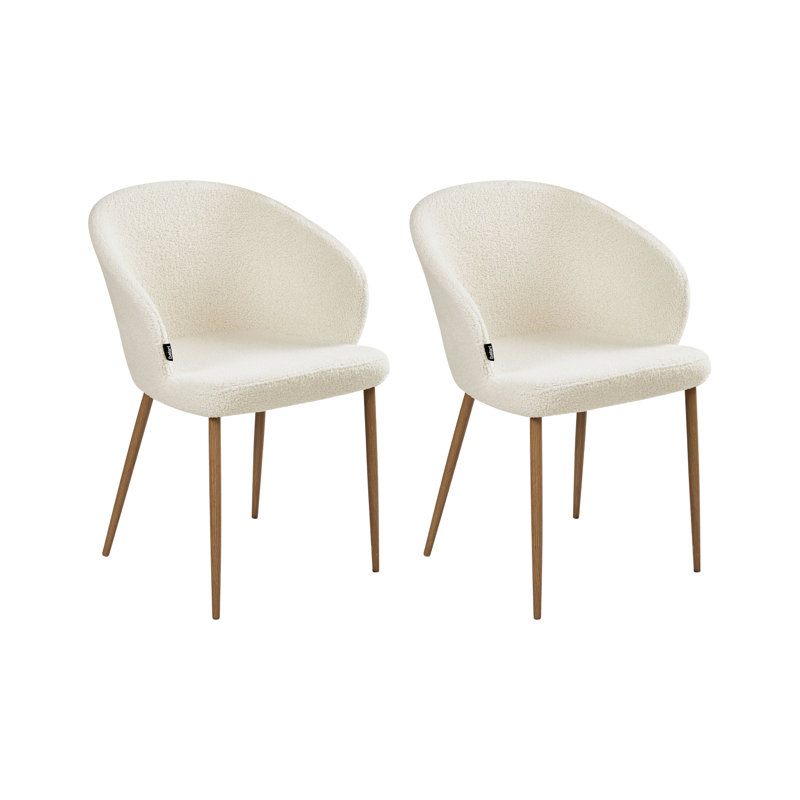 43cm H Boucle Upholstered Metal Upholstered Back Armchair in White, Brown