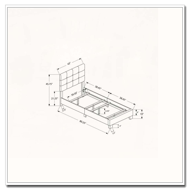 Lit plateforme tapissier, gris, Simple