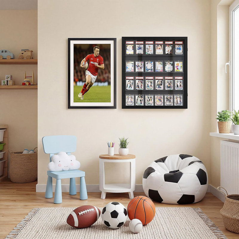 Ensemble de 2 grandes vitrines à fixation murale, cadre de 24 cartes de sport avec protection UV verrouillable pour cartes de football