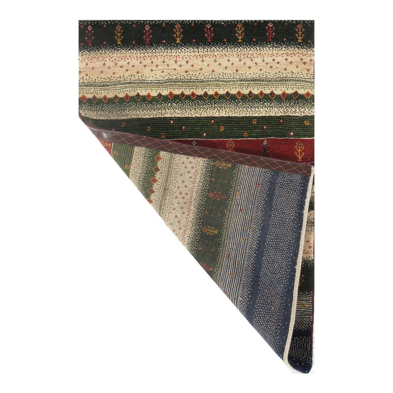 Tapis beige / rouge / vert en coton fabriqué à la main 2 pi 11 po x 5 pi 1 po Kuulo