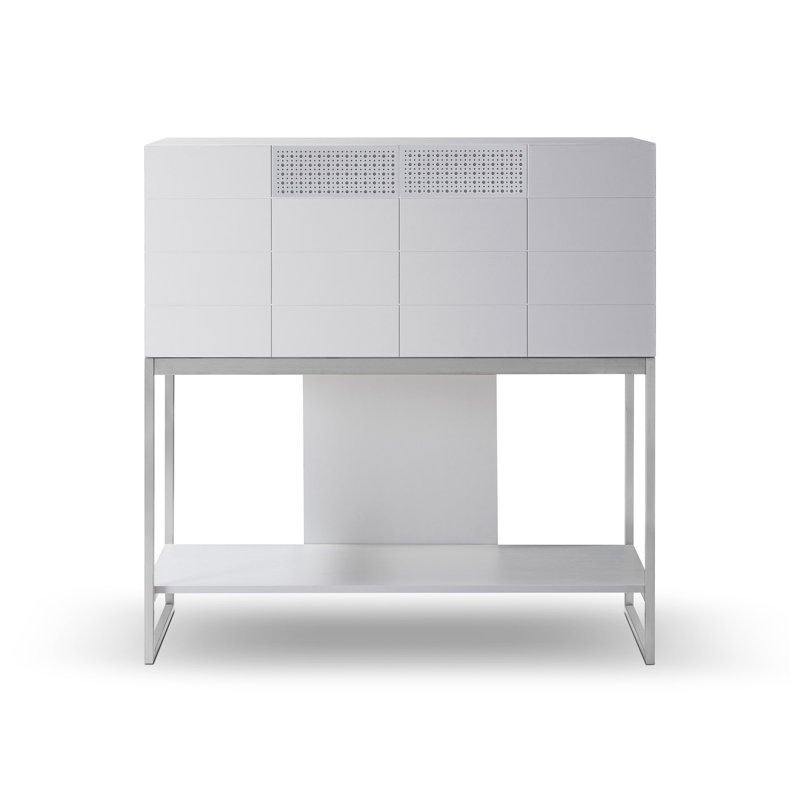 Hamayel Stainless Steel Secretary Desk, Dark Chrome, White
