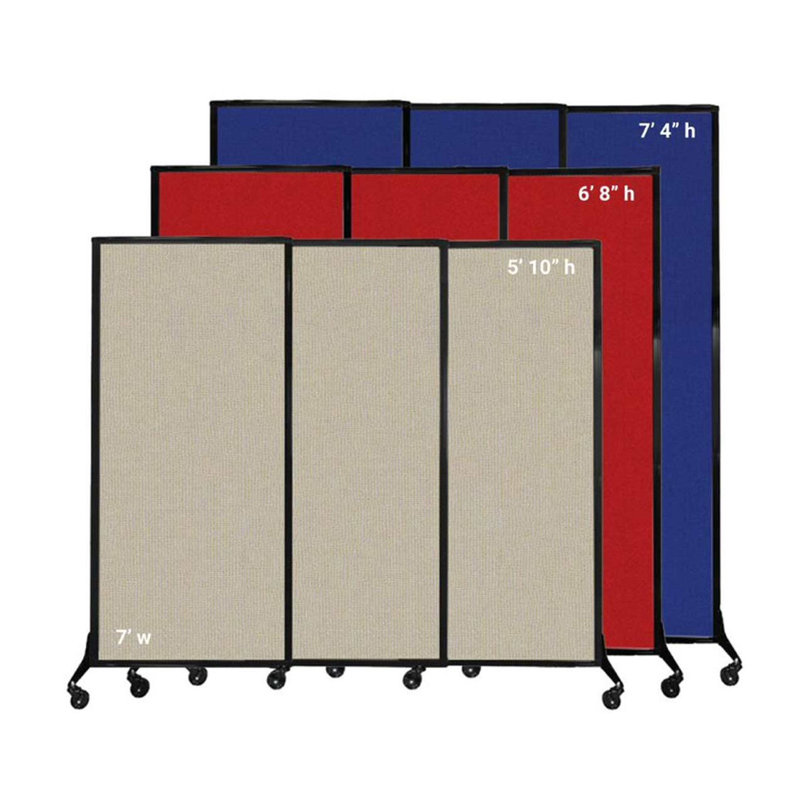 QuickWall 3 Panel Sliding Partition, Light Grey Fluted, 84" H x 88" W