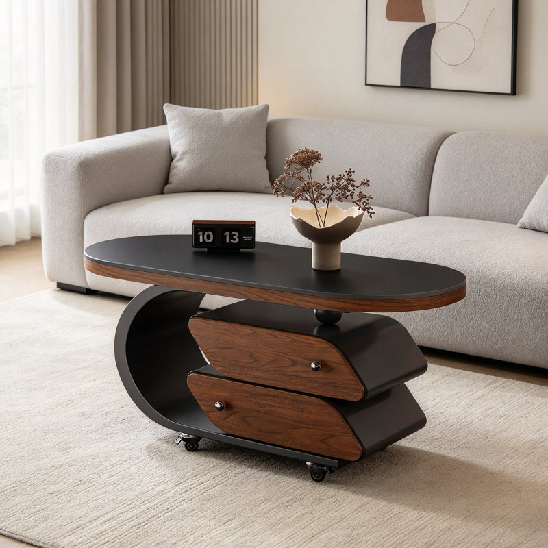 Godeus Slate Top Coffee Table, 19.68" H x 35.43" W x 17.71" D, Black, Flat