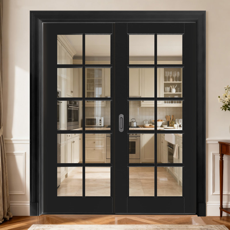Porte intérieure en verre transparent à 10 panneaux noirs