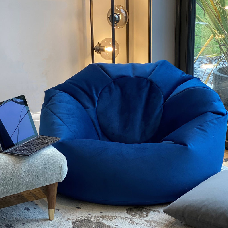 Velvet Refillable Classic Bean Bag, Marine Blue