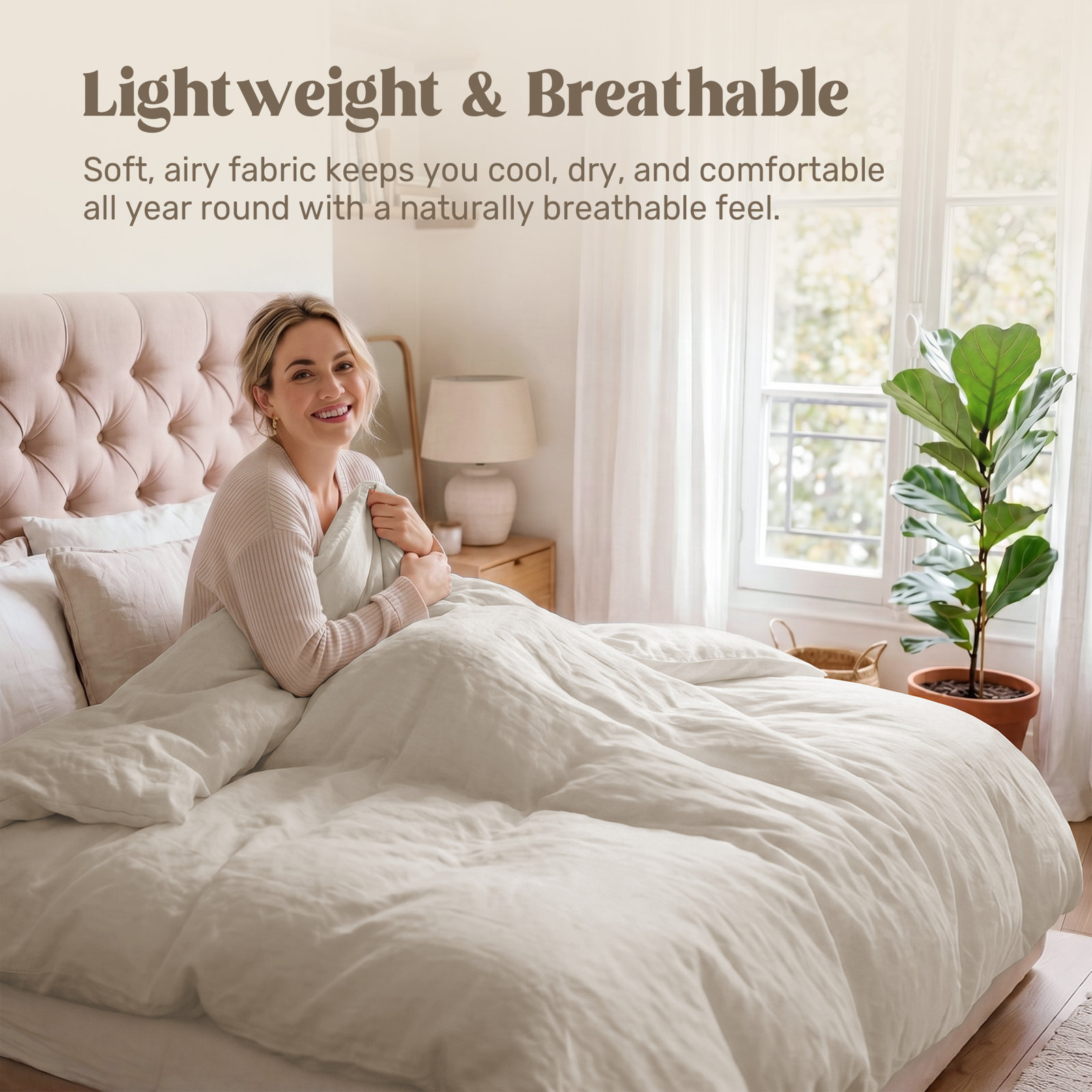 Boseman 100% Linen Duvet Reversible Duvet Cover Set, Beige, Queen Duvet Cover + 2 Standard Pillowcases