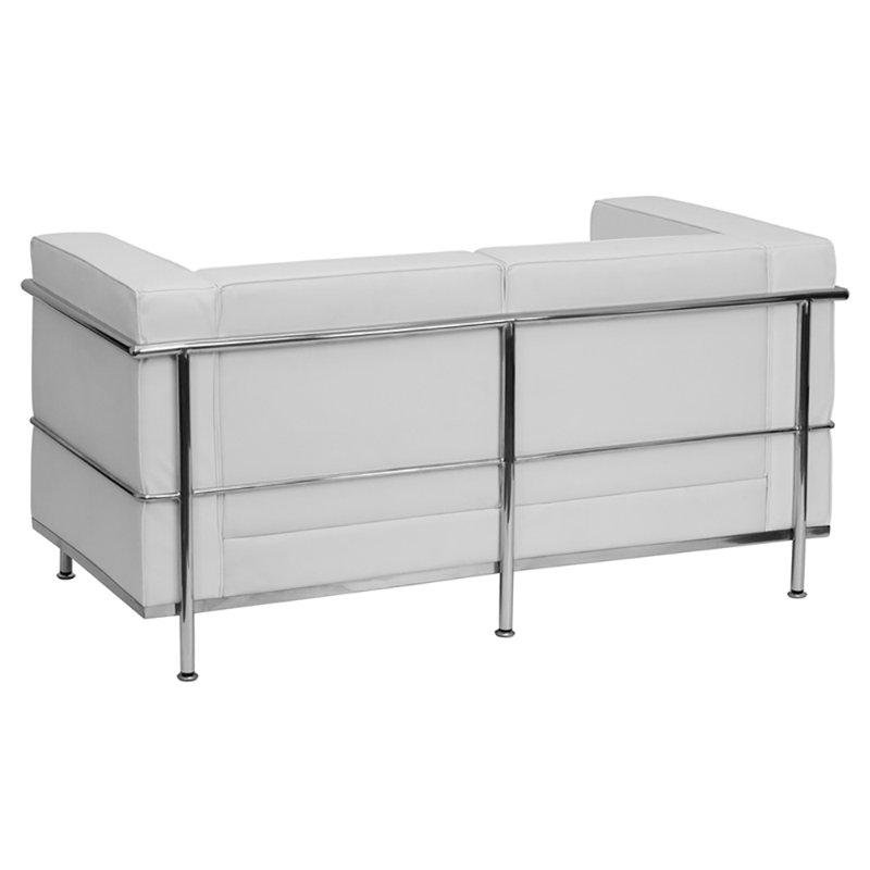 Causeuse à accoudoirs carrés 52" Janes, Similicuir blanc