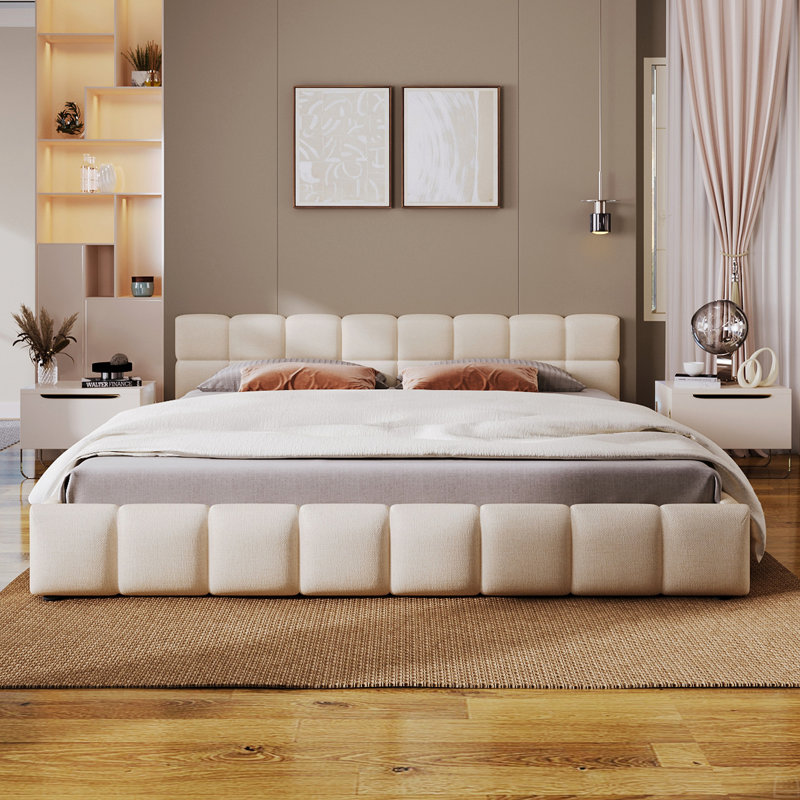 Chenille Upholstered Bed, Queen