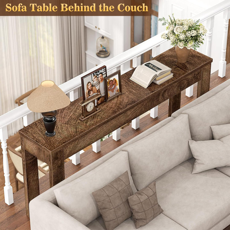 47" Farmhouse Wood Entryway Table, Sofa Tables Narrow Long Behind Couch.Cracked Oak