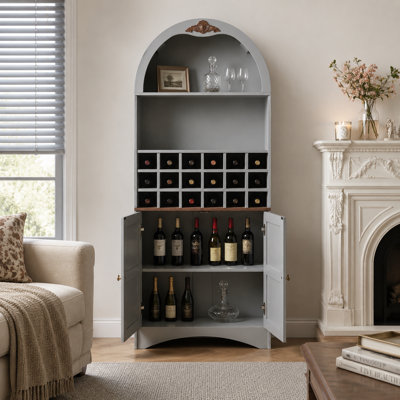 Bar arqué avec bar à vin, rangement pour boissons alcoolisées autoportant avec tablettes réglables et support à vin