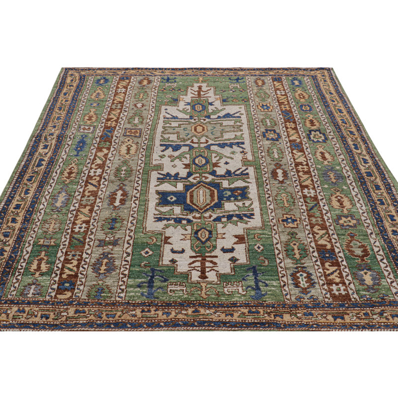 Burano Hand Knotted Wool Geometric Area Rug, Square 4'