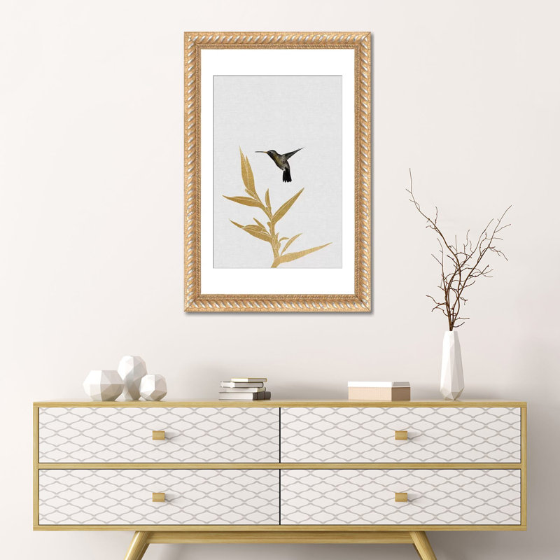 «Hummingbird and FloWer I», impression, H 24 po x l 16 po, Impression encadrée, Corde dorée