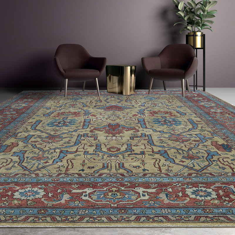 Wool Oriental Area Rug in Gold/Rust, Rectangle 8'10" x 11'9"