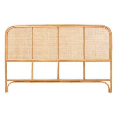 Bali & Pari Agota Natural Rattan Standalone Headboard - Handwoven Wicker Panel With Rounded Corners And Rattan Frame, Coastal Boho Style Bedroom Decor