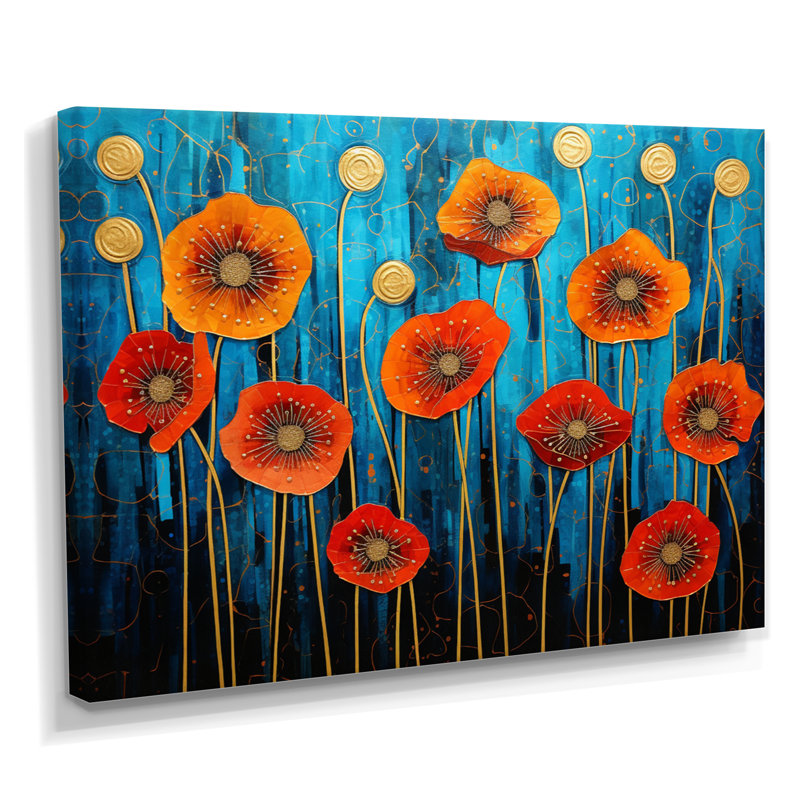 Red Poppies Magical Night - impression d'art mural coquelicot, Toile tendue, H 24 po x l 32 po