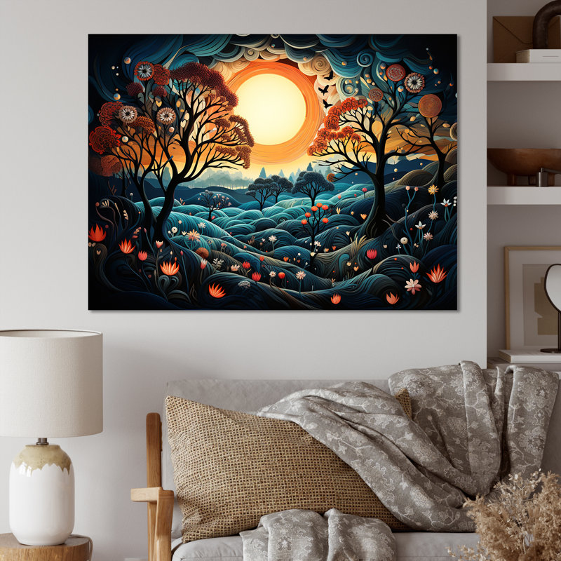 «Blue Horizon of Heart Trees Landscape II», art mural arbre, Toile tendue, H 30 po x l 40 po x P 1,5 po