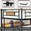 Lit mezzanine brun avec espace d'étude en forme de L, station de charge, 3 tiroirs en tissu, tablette, rail, structure en métal robuste, espace de rangement insuffisant et bureau avec sommier sans sommier