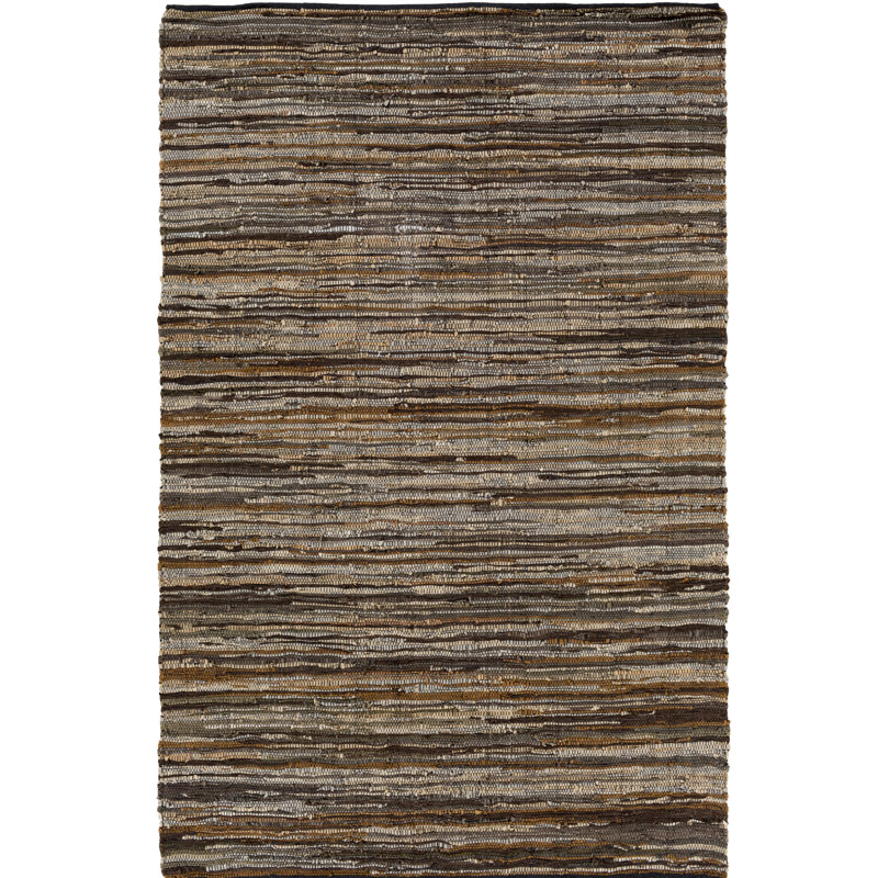 Tapis brun foncé / brun / brun clair / brun moyen en cuir tissé à plat à la main Altum, Rectangle 2 pi x 3 pi