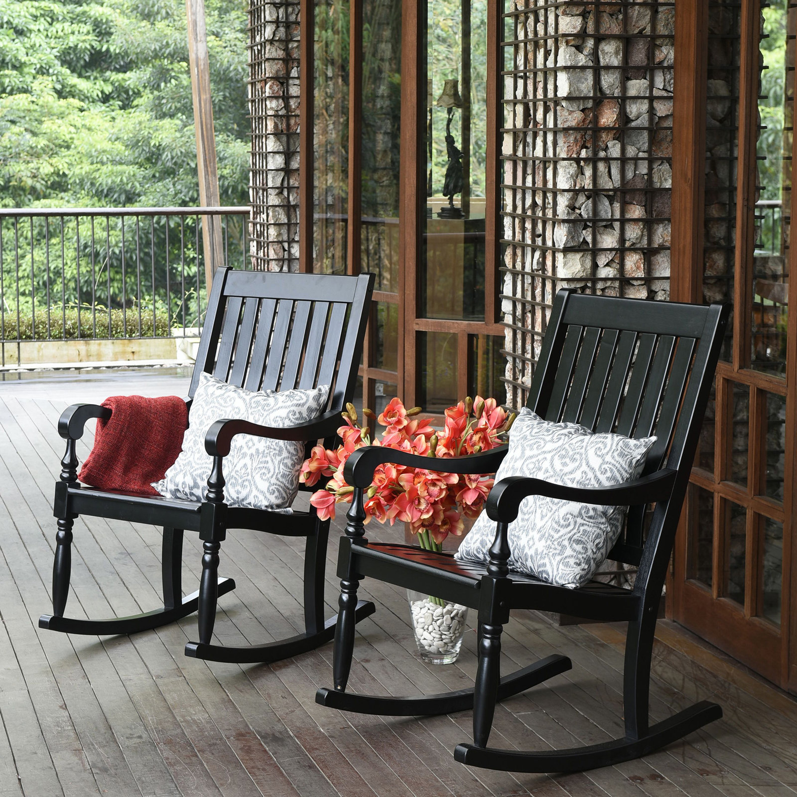 Oisin Mahogany Patio Rocking Chair, Black