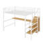 Lit mezzanine double en métal avec bureau en L, port USB, DEL, armoire-530023708