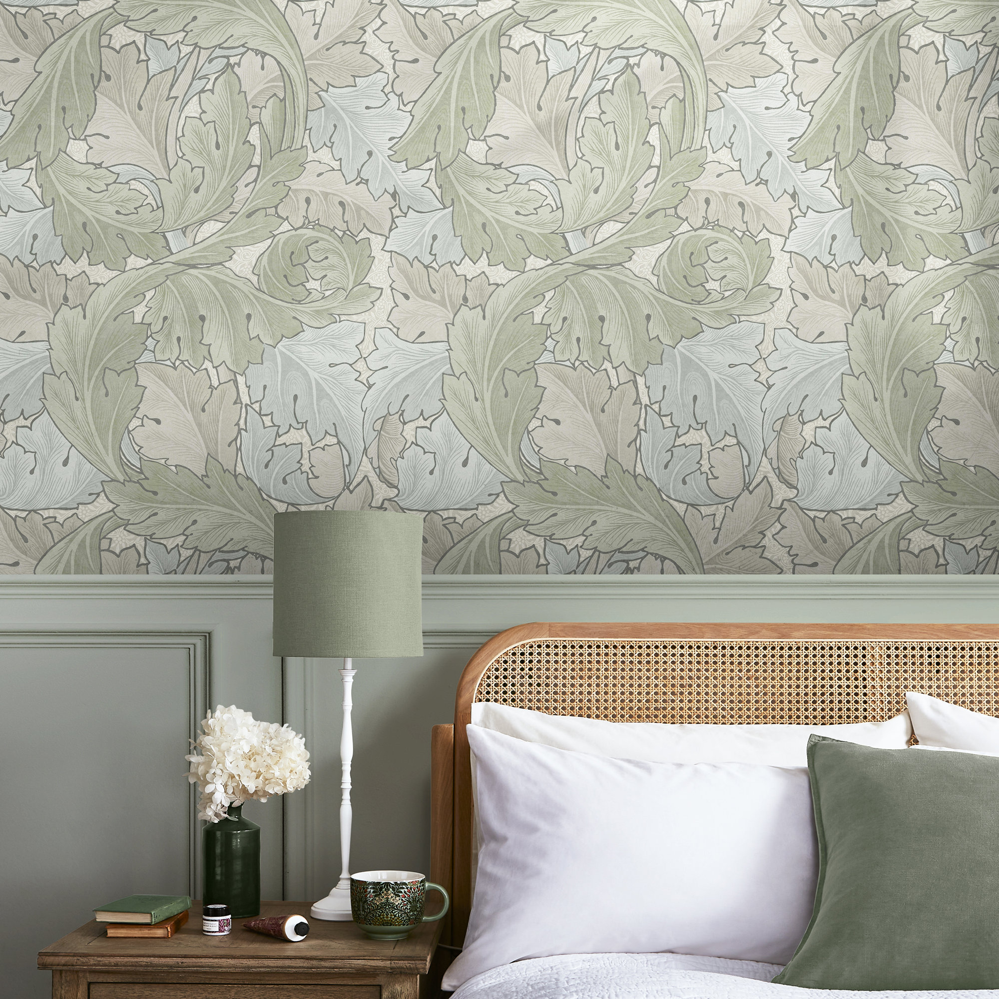 William Morris Acanthus Neutral  Wallpaper, Sage;Duck Egg