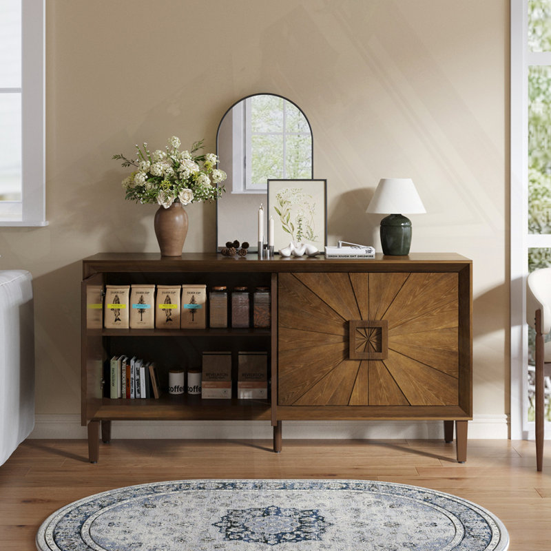 Credenza - Armoire de rangement symétrique Sunburst, Marron antique