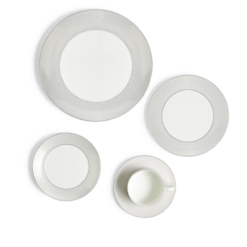 Gio Platinum 5-Piece White Porcelain Dinnerware Set