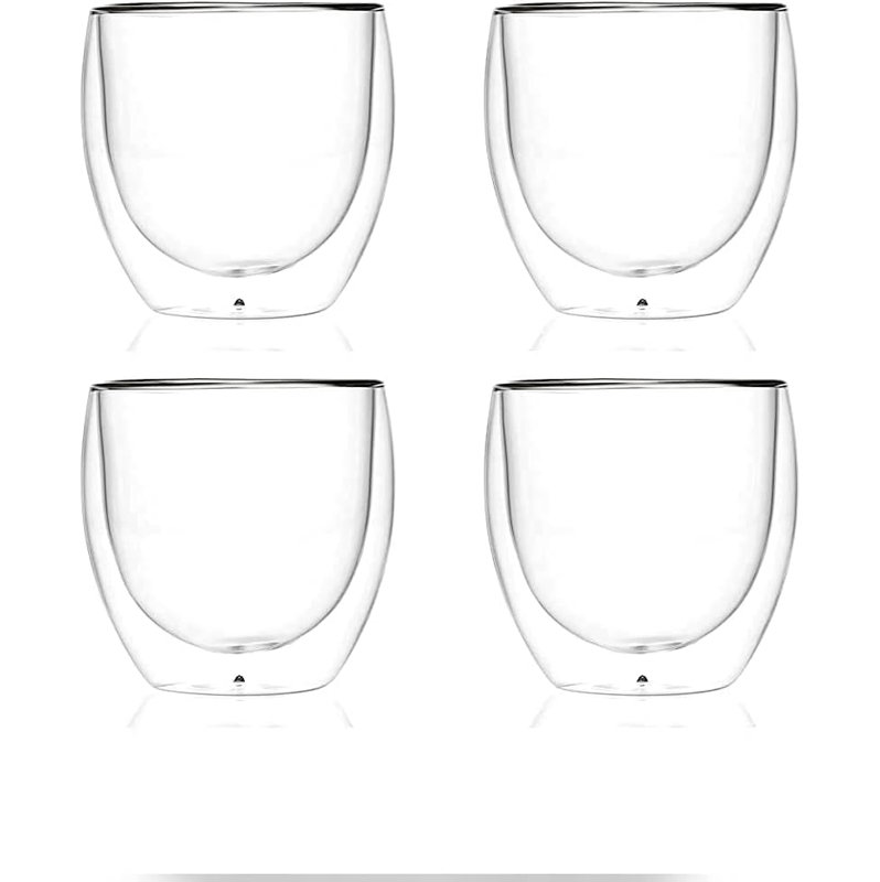 8.5oz Double Wall Insulated Glass Coffee Mugs Set of 4
