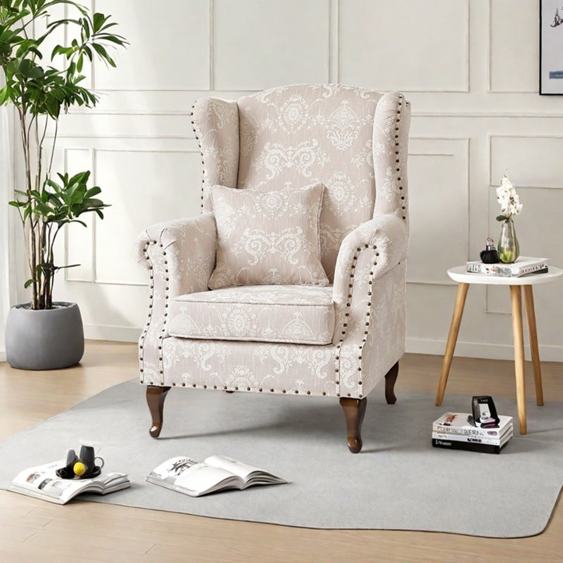 Chenille jacquard and studded recliner, Pink