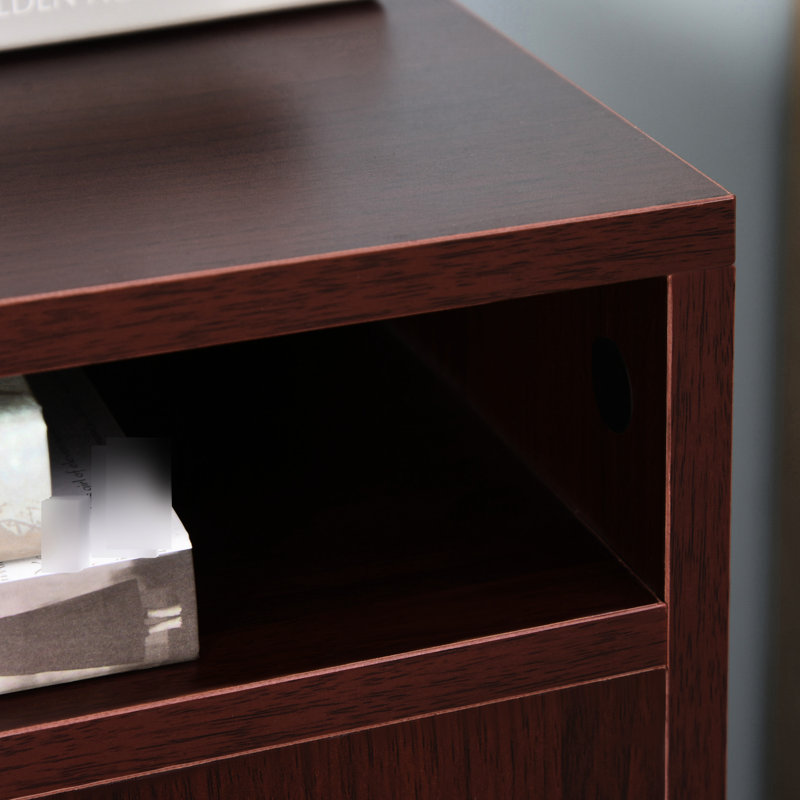 Brown Mobile Storage Cabinet With Drawer And Printer Stand On Castors, Ample For Office Cartridges Books, Compact Design Desk Placement, 4 Omnidirectional Wheels, Frame Metal Handle