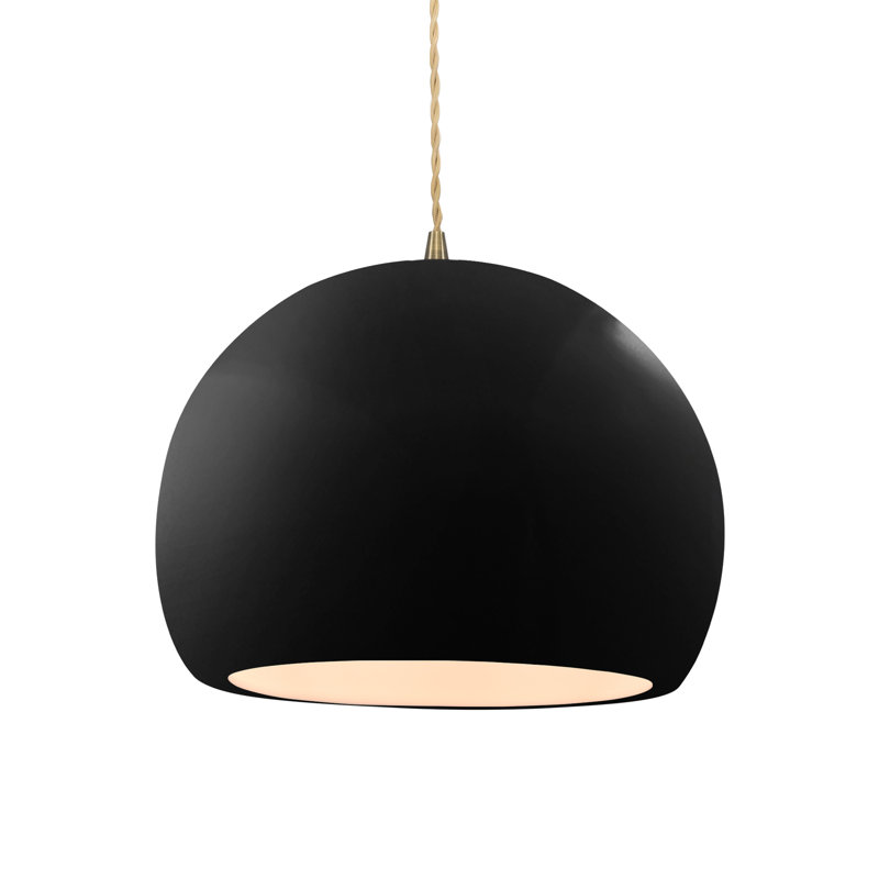 Luminaire suspendu à 1 lumière Aschwin, H 9,25 po x l 12,25 po x P 12,25 po, Noir mat carbone, Laiton antique