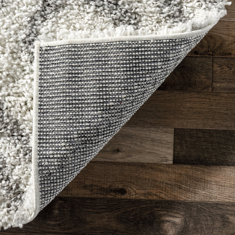 Kosinski Trellis Runner Shag Rug for Living Room Bedroom Dining Room Nursery Entryway Hallway, White/Grey, Rectangle 2' x 3'