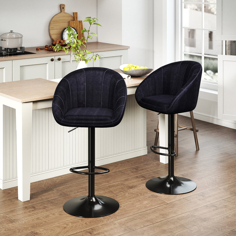 Swivel Upholstered Adjustable Height Bar Stool, Black/Velvet
