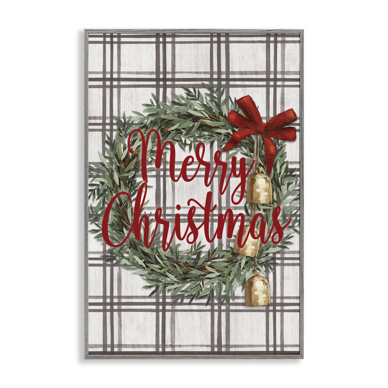 Couronne de Noël à carreaux, estampe numérique par Dogwood, H 18 po x l 12 po, Giclée encadrée noir minuit