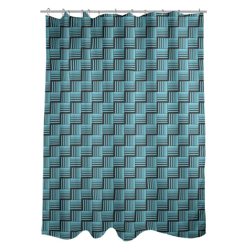 Rideau de douche simple basketweave rayures classic, Bleu ciel et mauve