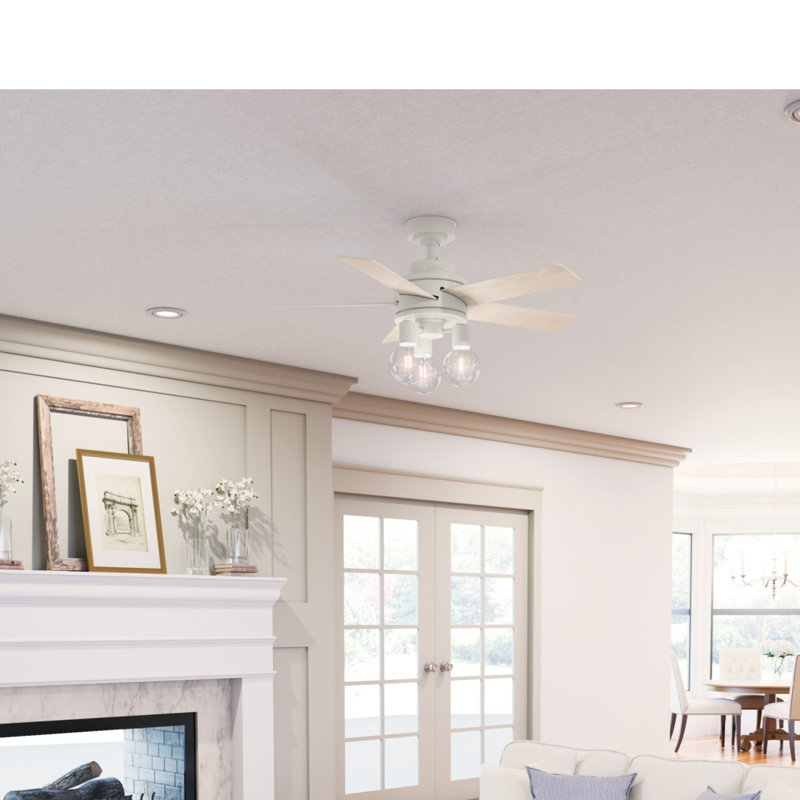 44" Hardwick 5 - Blade Standard Ceiling Fan with Remote Control and Light Kit Included, Silver