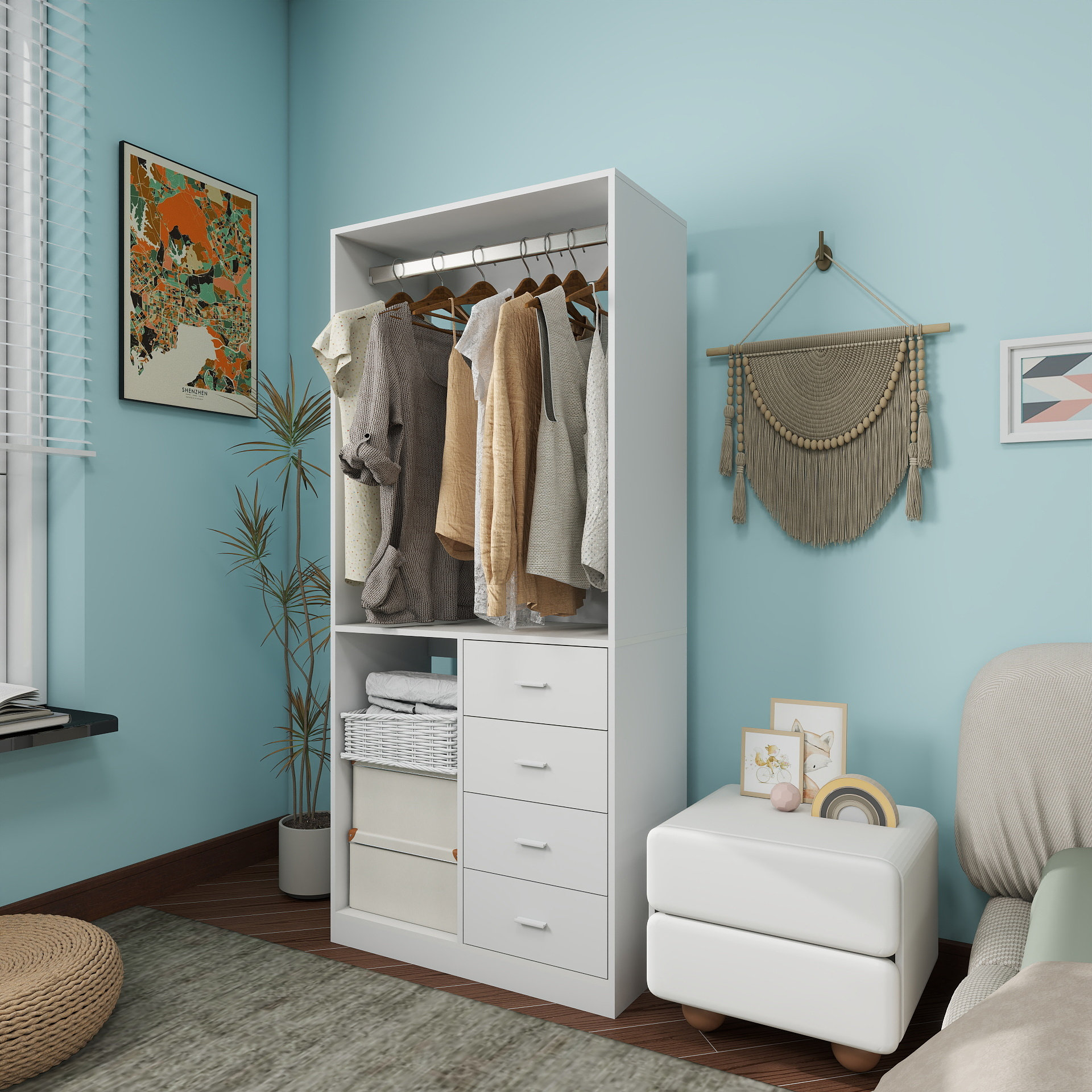 Latitude Run® 4 Drawers Walk-in Wardrobe Armoire, White - Wayfair Canada