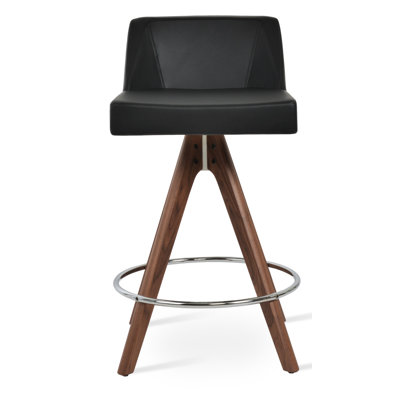 Prisma Pyramid Swivel Wood Stool in Walnut