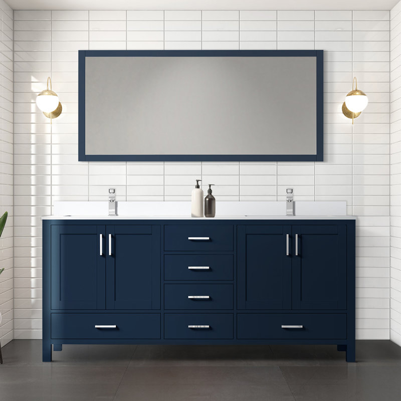 Jacques 72'' Navy Blue Double Bathroom Vanity with Cultured Marble Top