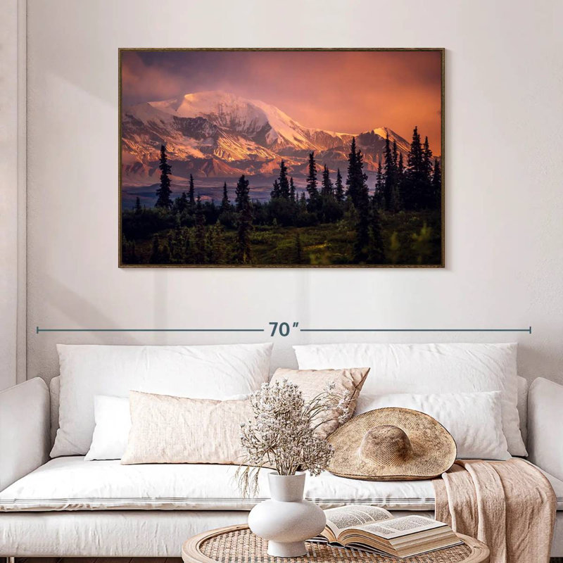 Denali et forêt Denali, 46 po x 31 po, Cadre flottant noyer