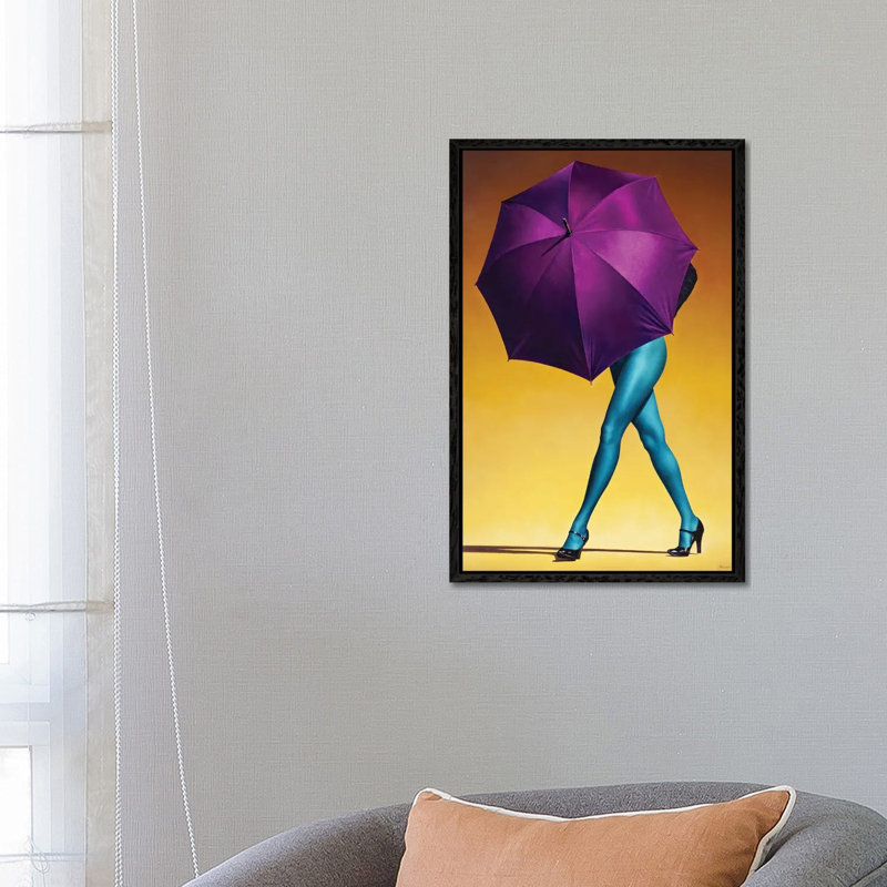 Purple Umbrella by Paul Kelley - Print on Canvas, Black Framed Canvas, 66.04 cm H x 45.72 cm W