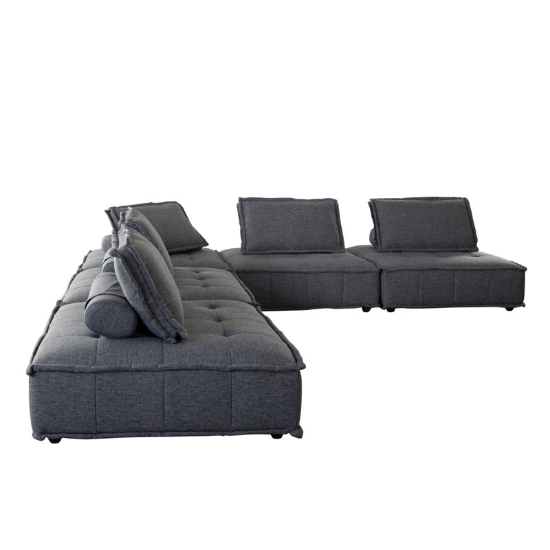 Platform Upholstered Sectional Symmetrical, Gray 100% Polyester