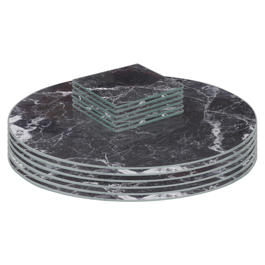 Harbour Housewares 12pc Glass Placemats & Coasters Set - 30 | Black Marble Round Tempered Heat-Resistant Non-Slip Place Mat & Square Coasters Set Indoor Home Kitchen Table Plate Place Mat - Image 4