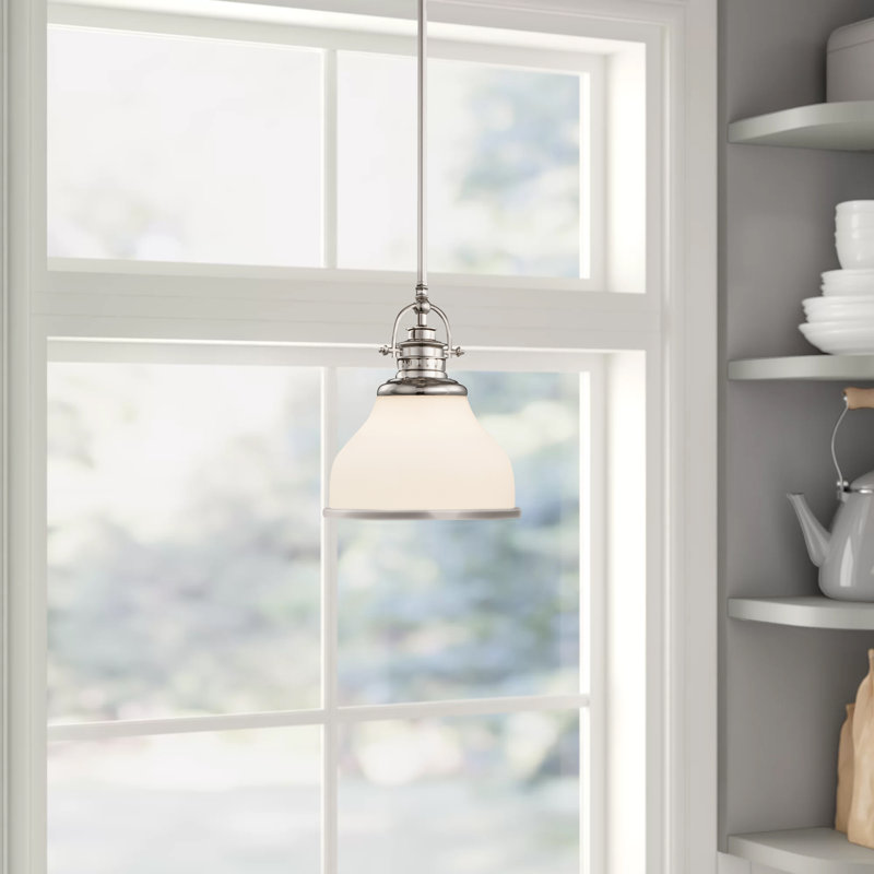Luminaire suspendu en forme de dôme à une lumière Maybery, H 9,5 po x l 8 po x P 8 po, Verre gravé à l'eau-forte opale