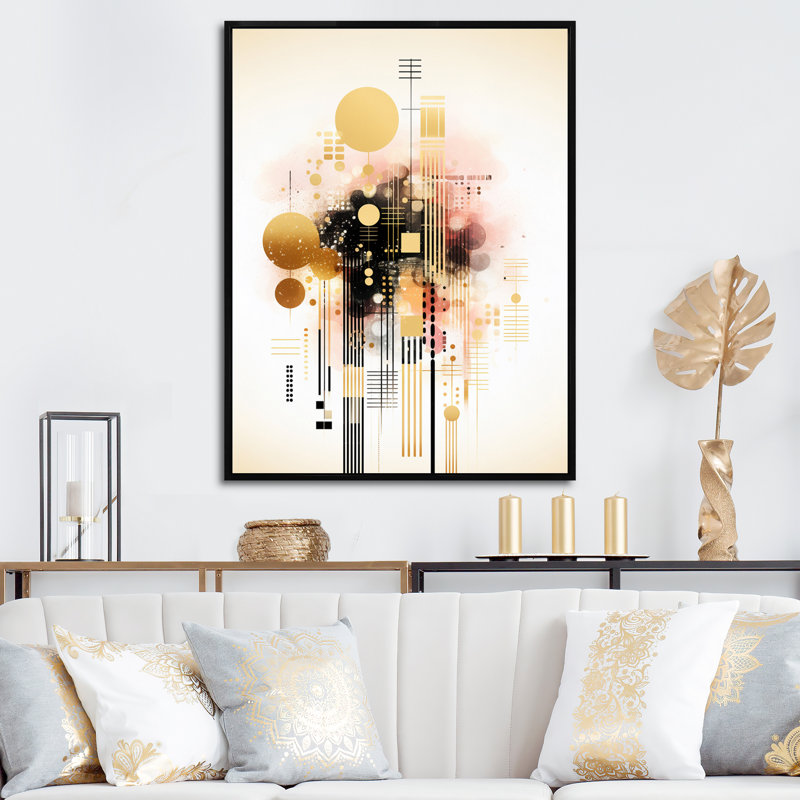 Formes géométriques roses élégantes sur toile, Cadre flottant noir, 40" H x 30" W